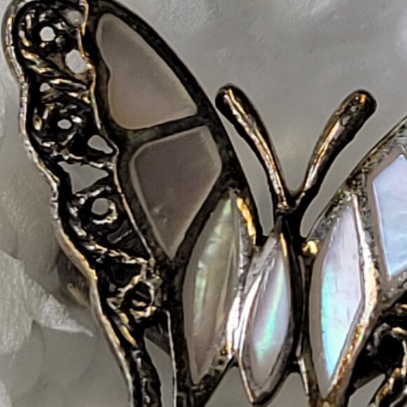 Silver and MOP Butterfly Ring 925 Sterling Silver, Butterfly Filigree Size 5.25 - Picture 8 of 15